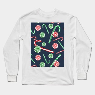 Peppermint dreams on navy blue Long Sleeve T-Shirt